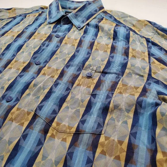 Jhane Barnes Shirt Men Medium Blue Geometric Casual Button Down Designer Vintage - Picture 4 of 16